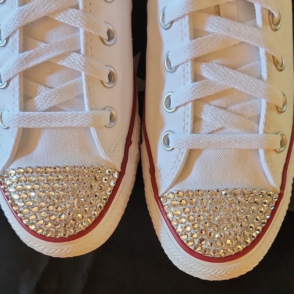 Converse White Sneakers with Rhinestone Toes - Picture 5 of 8